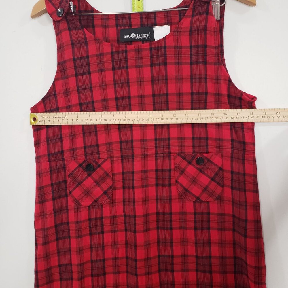 Vintage 90s Sag Harbor Petite Red Plaid Sleeveless Midi Dress Size 8 Preppy - Picture 4 of 6